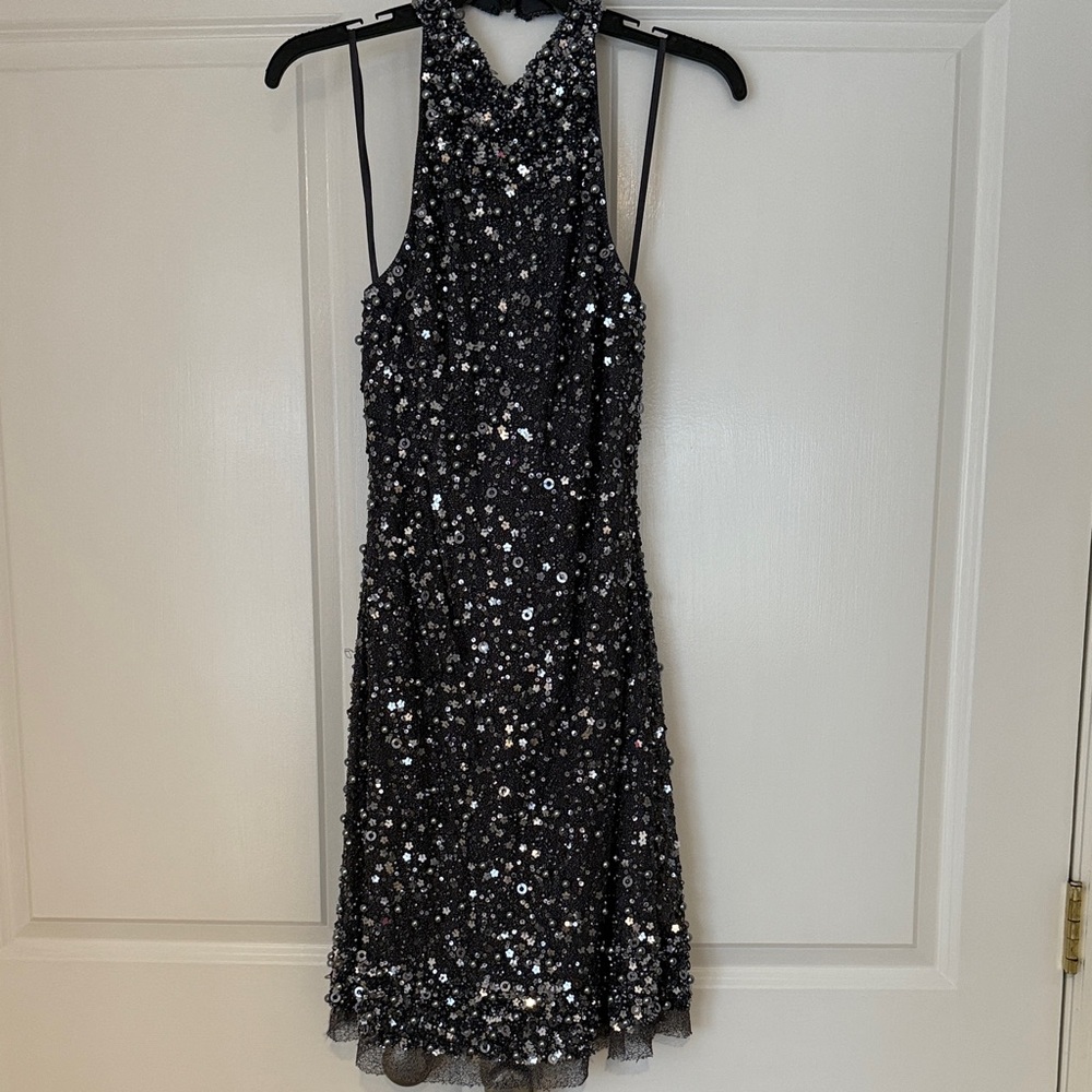 Adrianna Papell Black Sequin Backless Dress